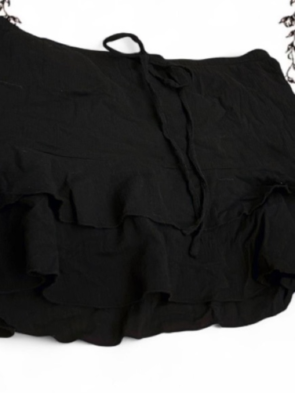 Black Ruffle Mini Skirt with Tie Waist